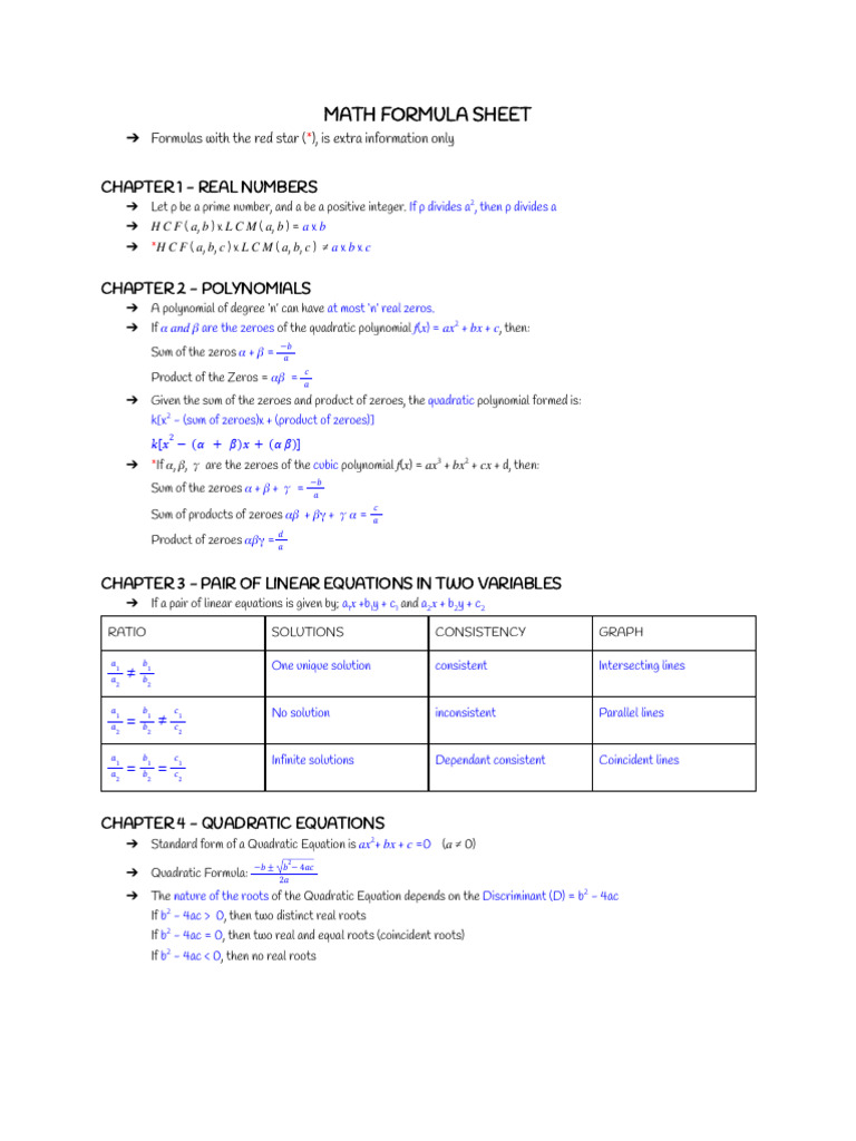 Comprehensive Math Formula Sheet | PDF | Circle | Perpendicular