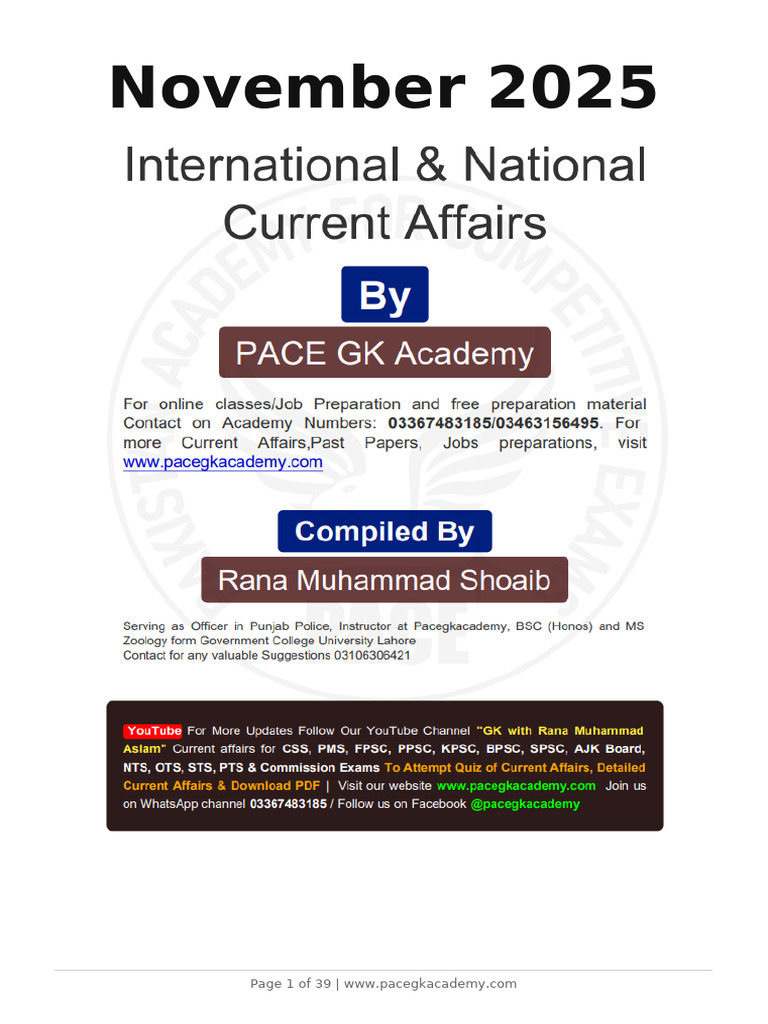 Current Affairs Year 2025 PACE November | PDF | Pakistan | United Nations