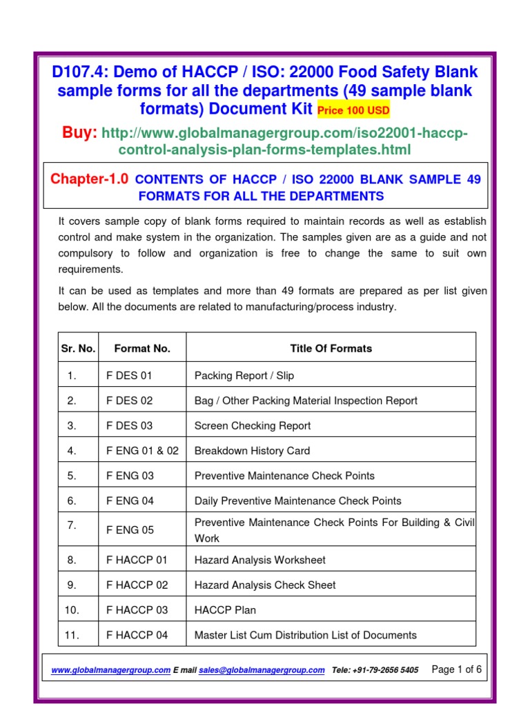 worksheet Haccp Worksheet haccp sample forms hazard analysis and critical control points food safety