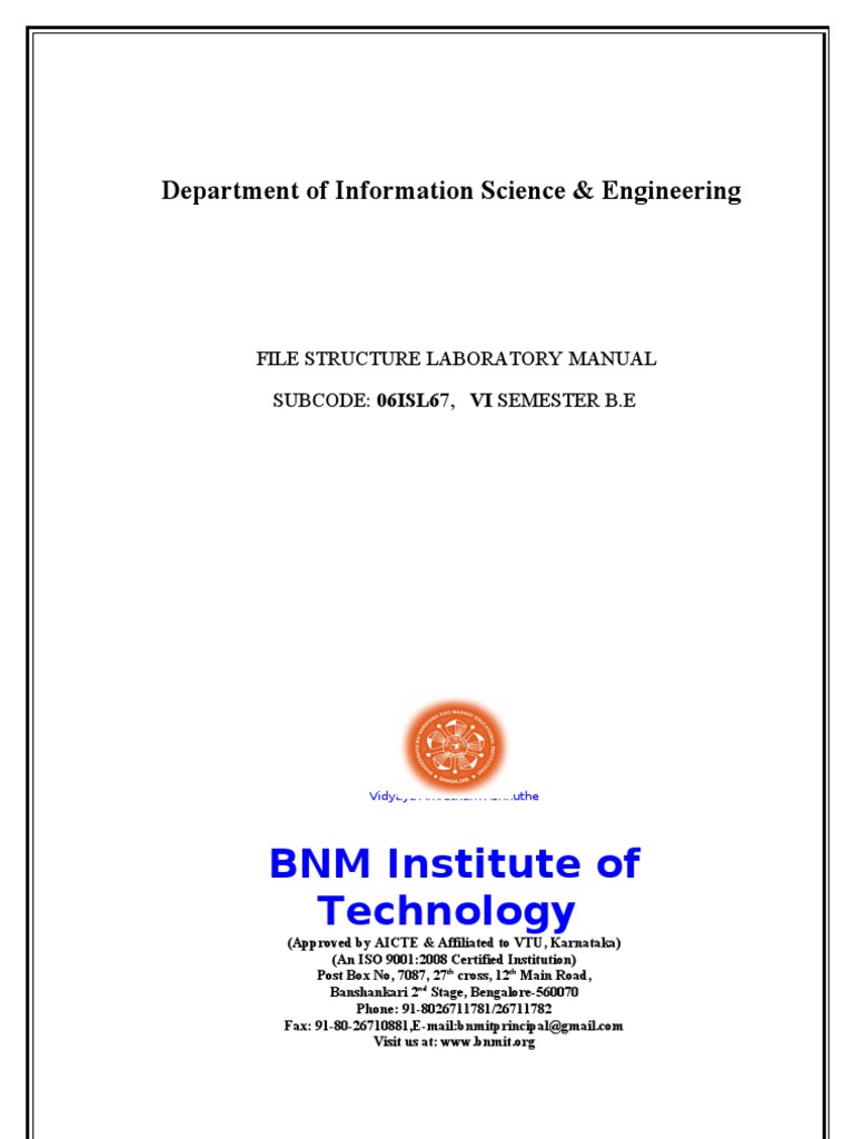BNMIT File Structure Lab Manual Descargar gratis PDF Information