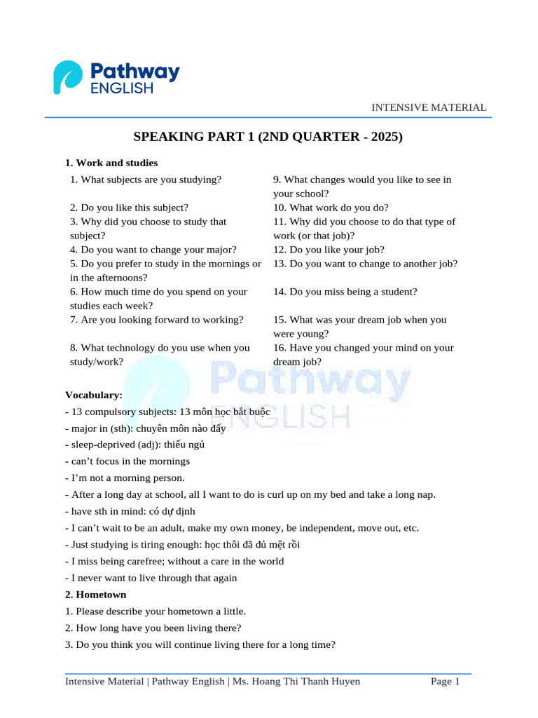 Intensive Speaking Topics for 2025 | PDF | Perfume | Extraversion And ...