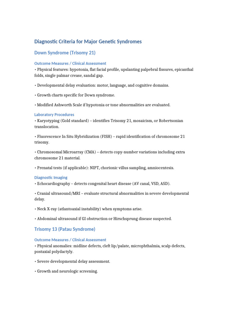 Diagnostic Criteria Chromosomal Syndromes | PDF | Down Syndrome ...