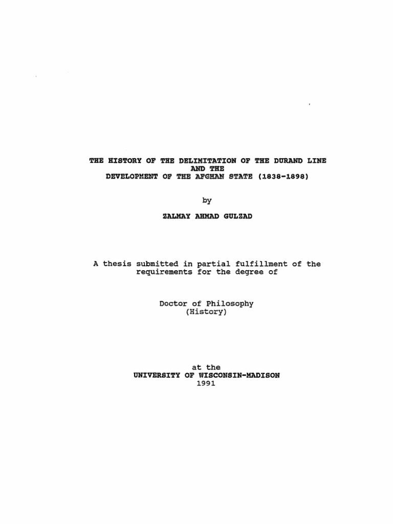 Gulzad History of The Delimitation of The Durand Line 1991 PDF