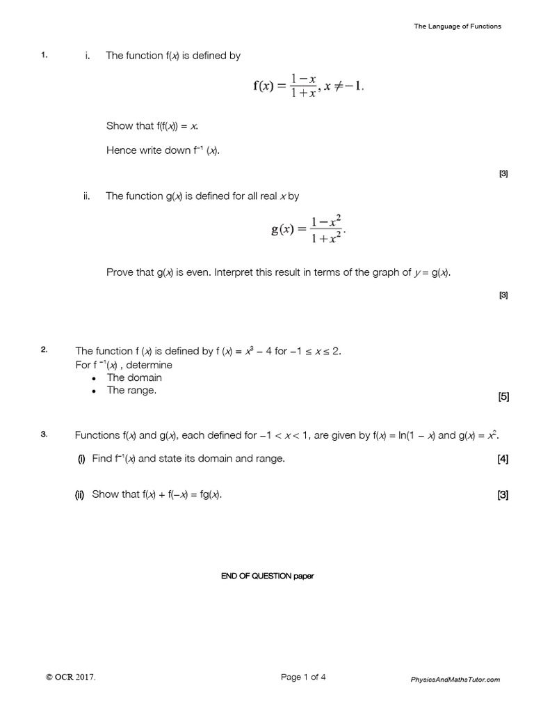 Functions: Inverses and Evenness Proofs | PDF | Function (Mathematics ...