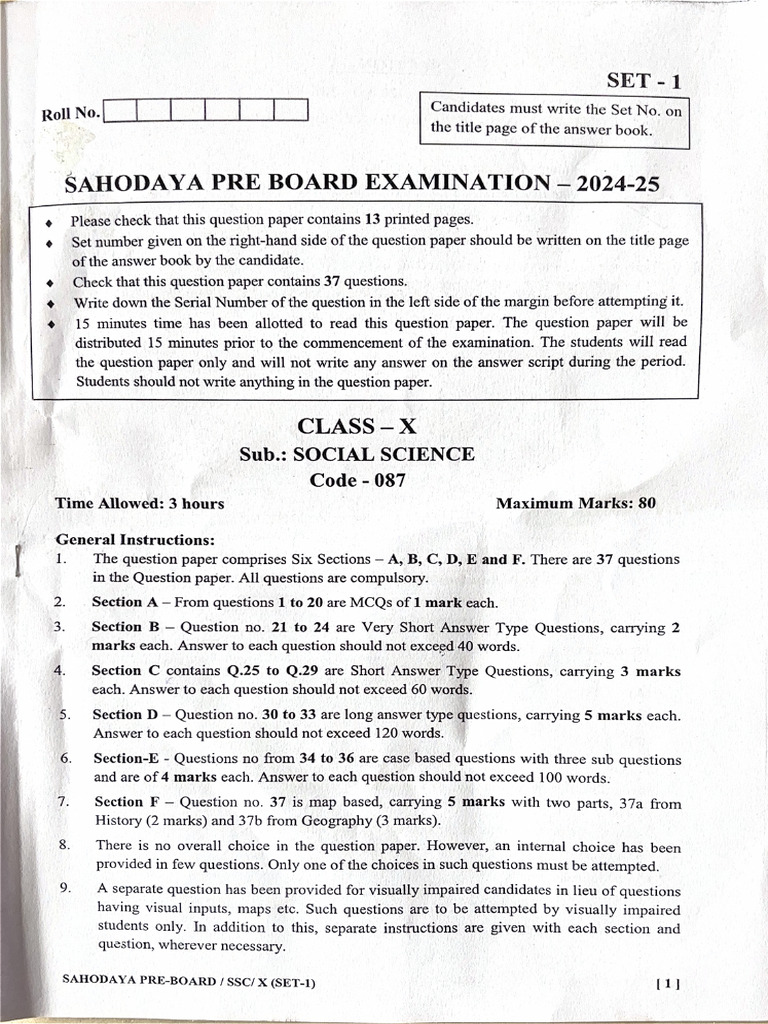 Sahodaya Pre Board 2024-25 | PDF