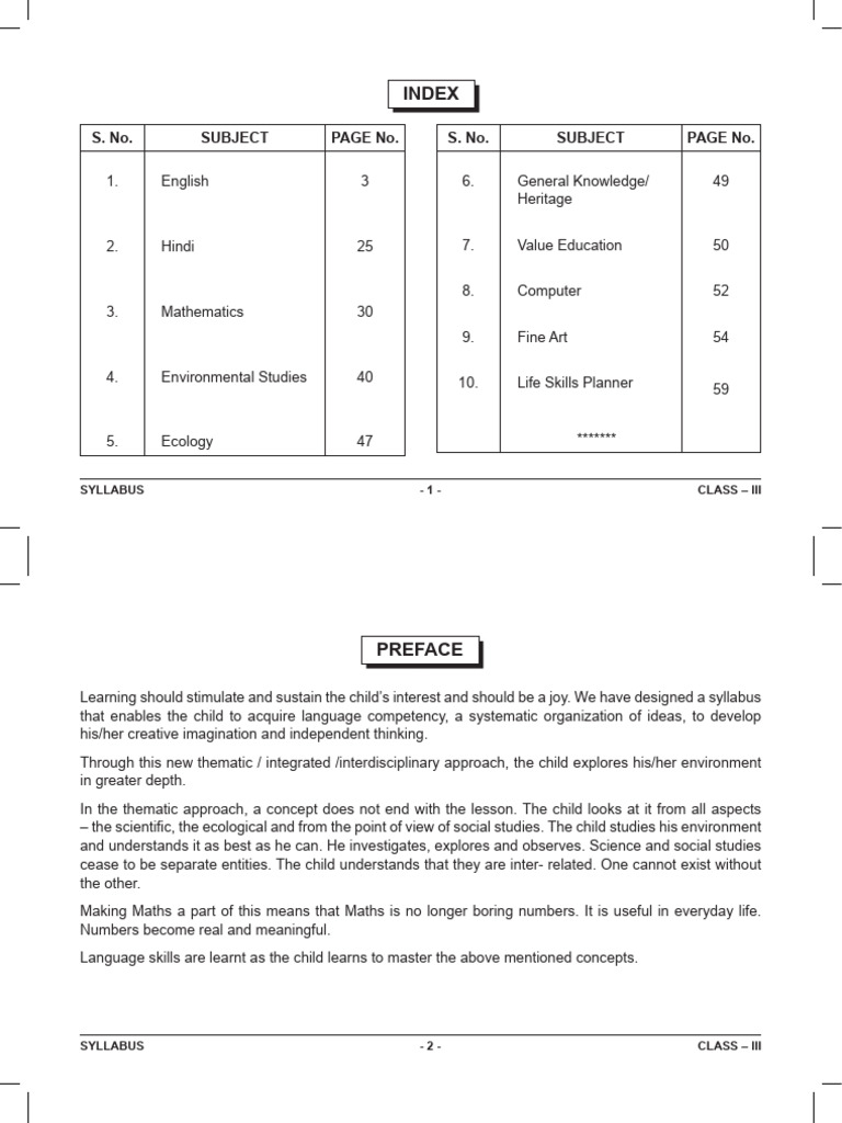 Class 3 Comprehensive Syllabus Overview | PDF | Multiplication ...