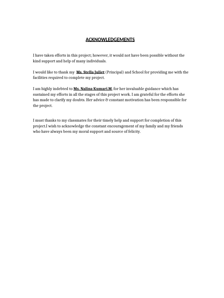 Project Acknowledgements and Thanks | PDF