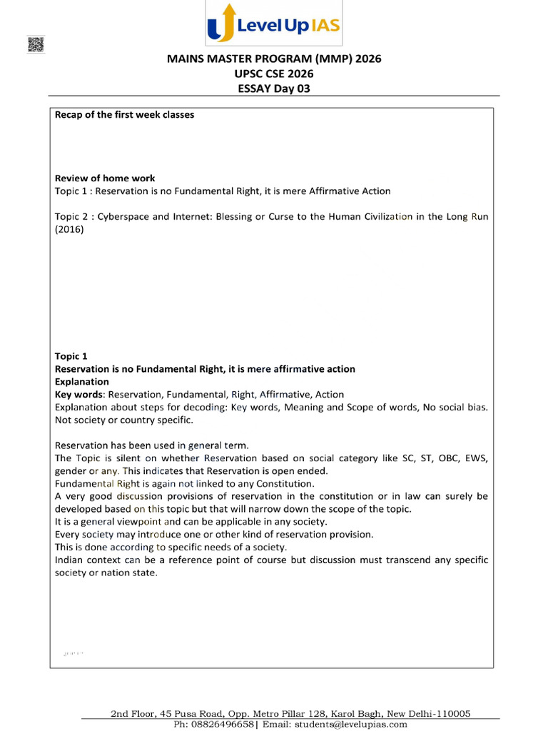 MMP Essay Class Day - 3 | PDF