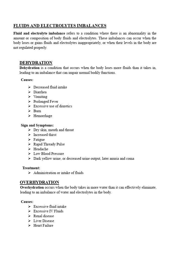 Fluids and Electrolytes Imbalances | PDF | Physiology | Human Diseases ...