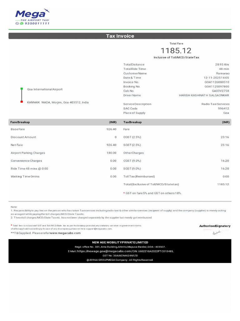 MegaCabs Invoice | PDF