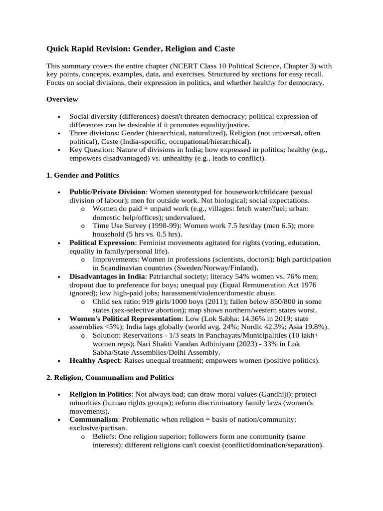 Gender, Religion, Caste in Indian Politics | PDF | Woman | Gender
