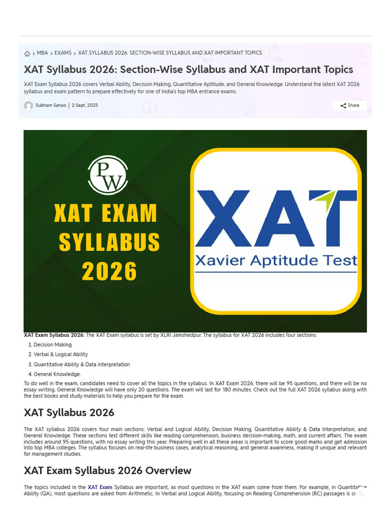 XAT Exam Syllabus 2026 Overview | PDF | Mathematics | Essays