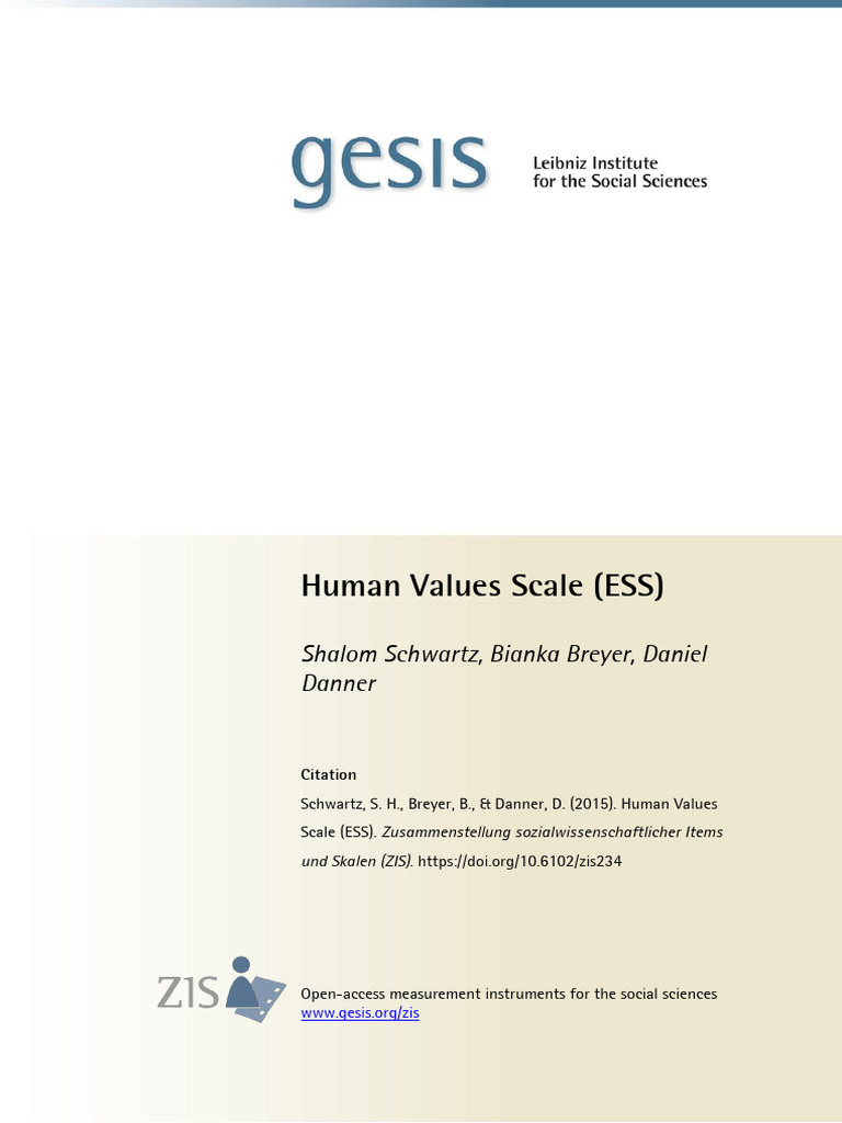 Human Values Scale (ESS) Overview | PDF | Well Being | Behavioural Sciences