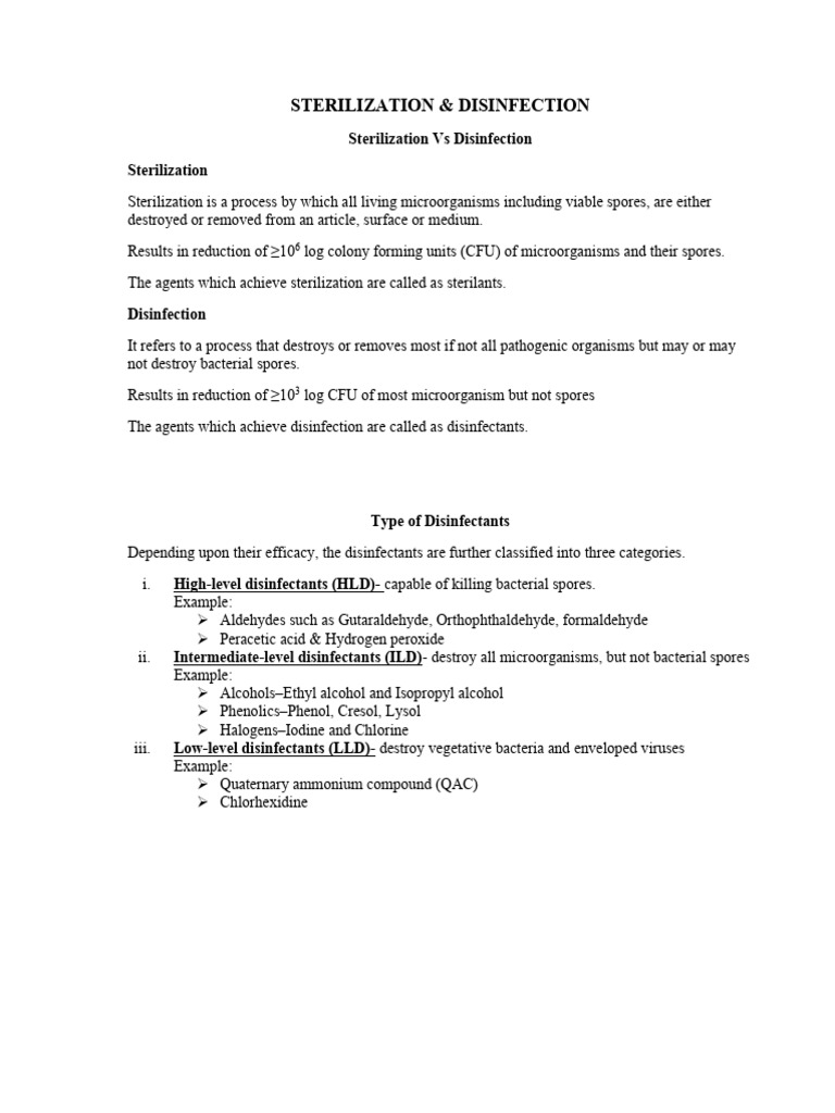 Sterilization and Disinfection Guide | PDF | Sterilization ...
