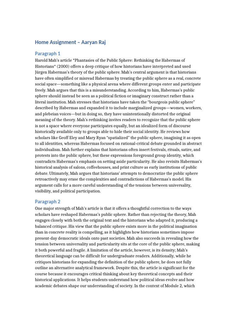 Aaryan Raj Home Assignment | PDF | Public Sphere | Jürgen Habermas