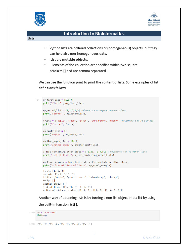 Lab2 - Intro to Bioinformatics (1) | PDF | Object Oriented Programming ...