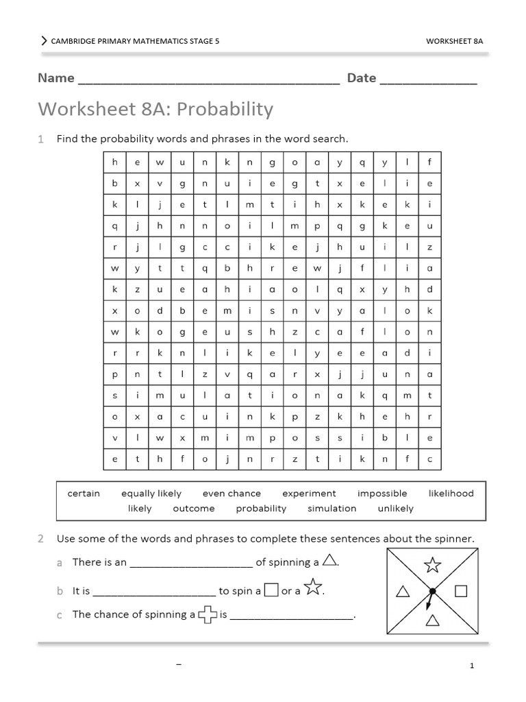 Cambridge Primary Math Stage 5: Probability Worksheet | PDF