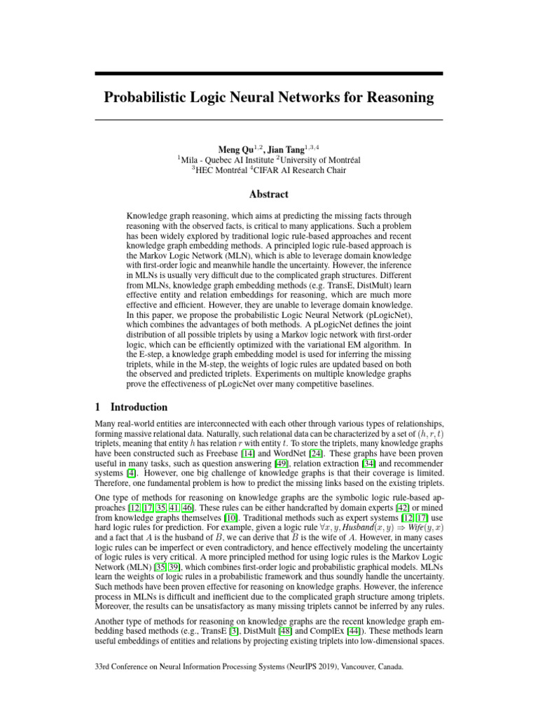 Probabilistic Logic Neural Networks | PDF | Logic | Statistical Inference