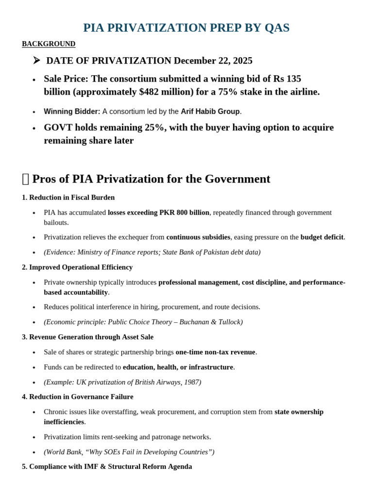 PIA Privatization: Pros, Cons, and Insights | PDF | Privatization ...