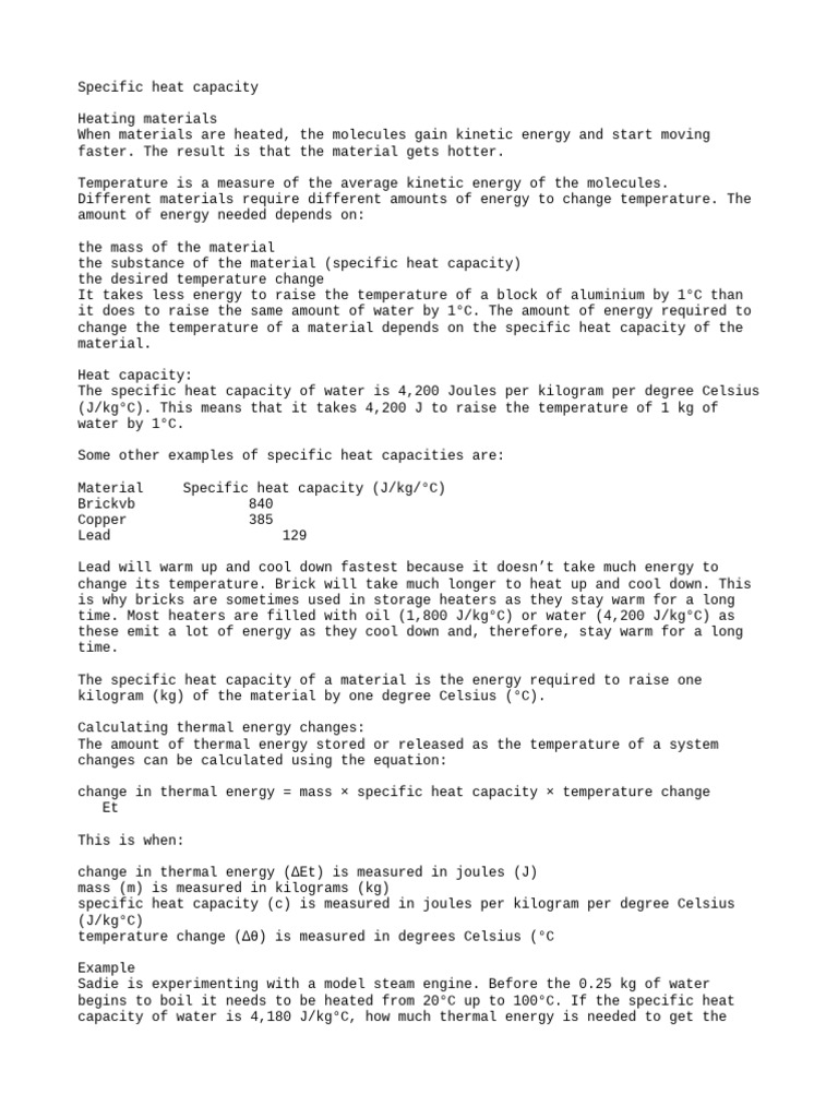 Specific Heat Capacity | PDF | Heat Capacity | Heat