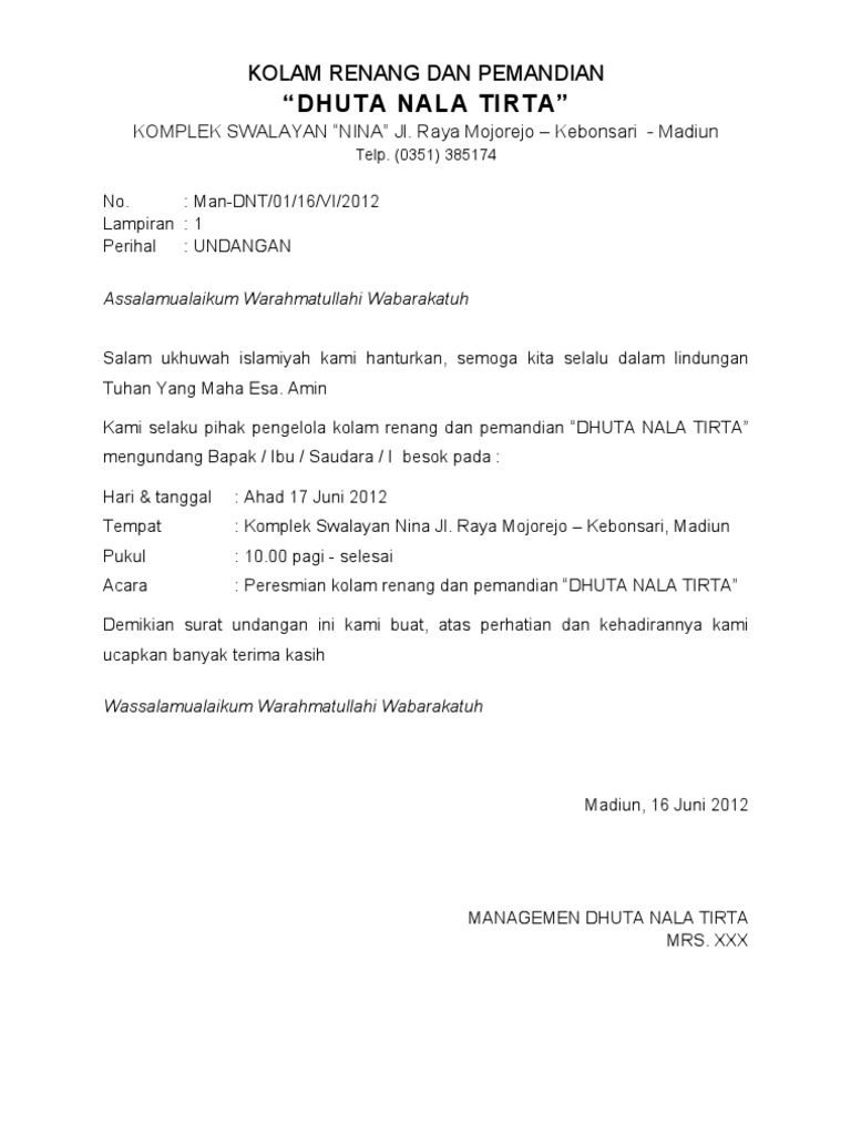 Contoh Undangan Peresmian Usaha Baru