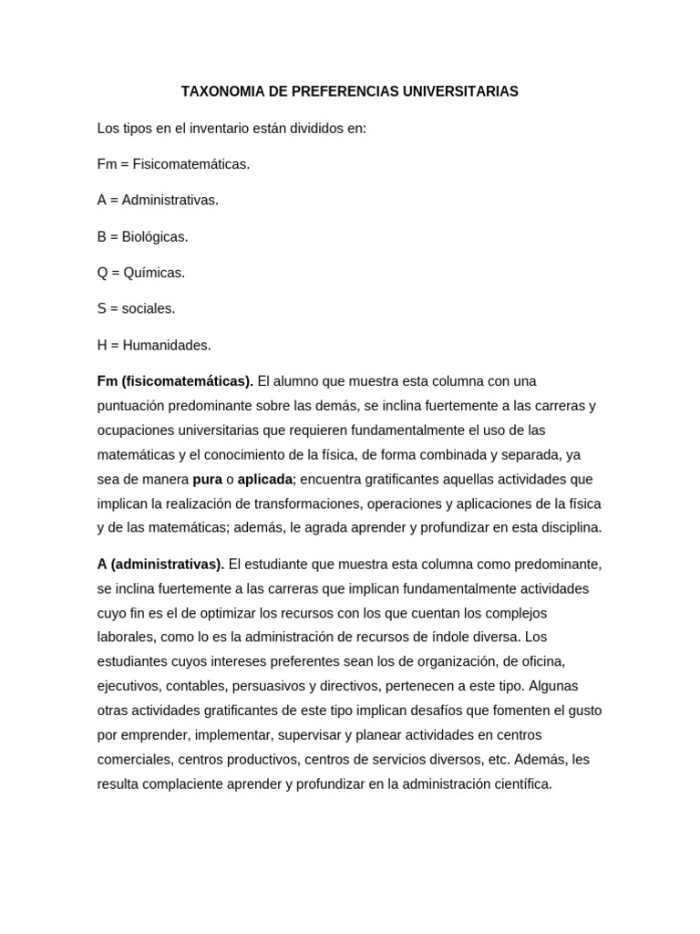 Taxonomía de Preferencias Universitarias | PDF | Ingeniería ...