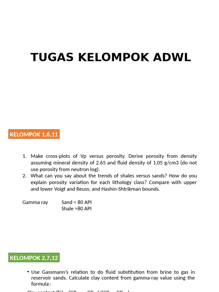 Tugas Kelompok Adwl | PDF | Porosity | Density