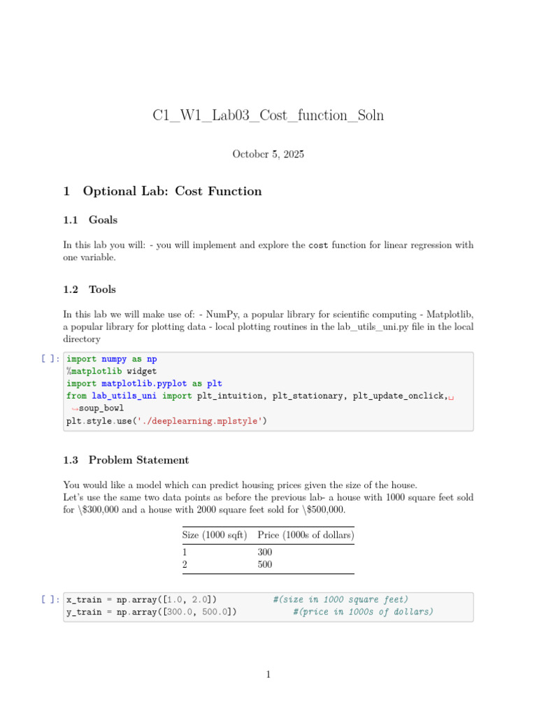 Cost Function for Linear Regression | PDF | Loss Function | Prediction