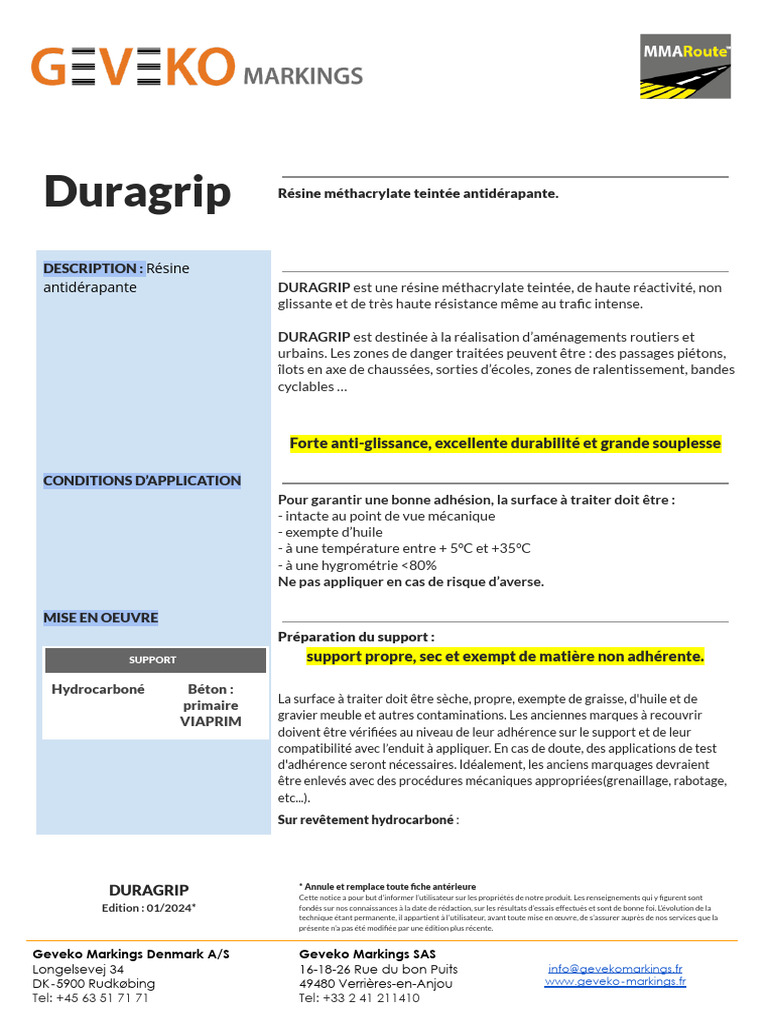 Fiche Technique DURAGRIP - Geveko Markings | PDF