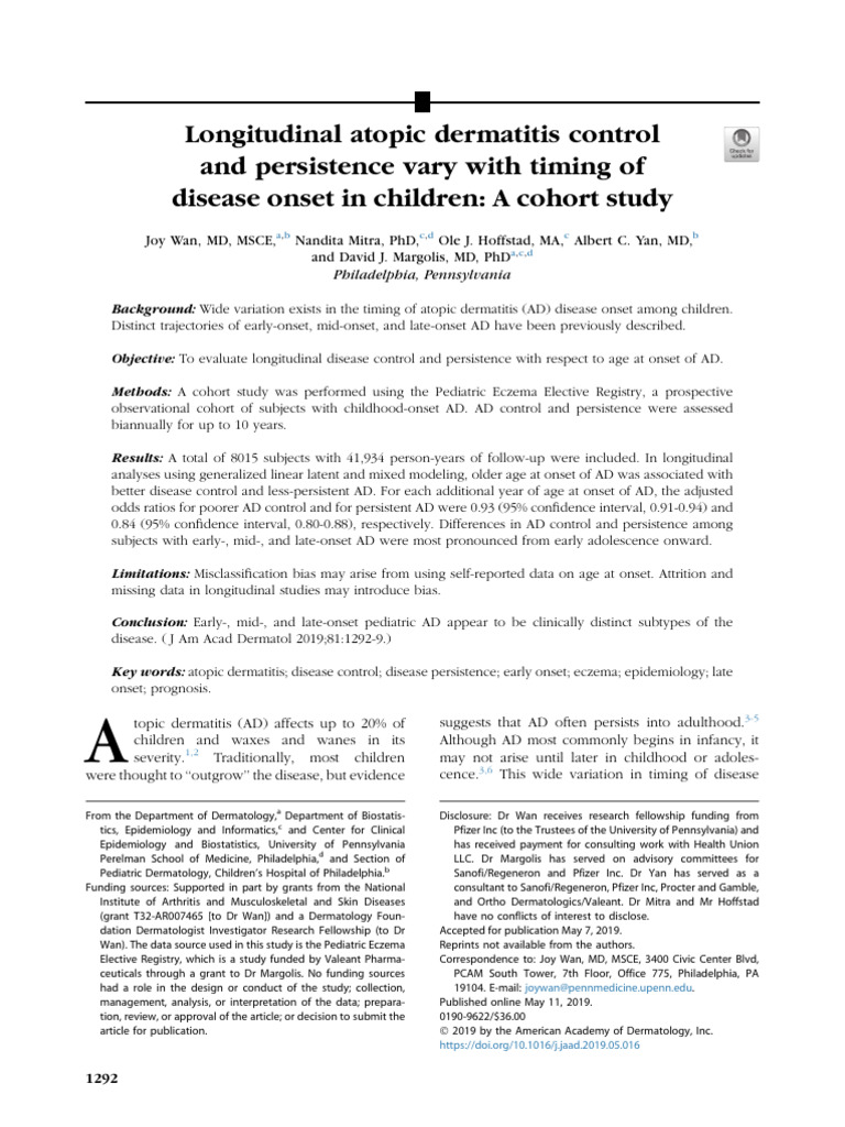 Atopic Dermatitis Onset Timing Study | PDF | Dermatitis | Dermatology