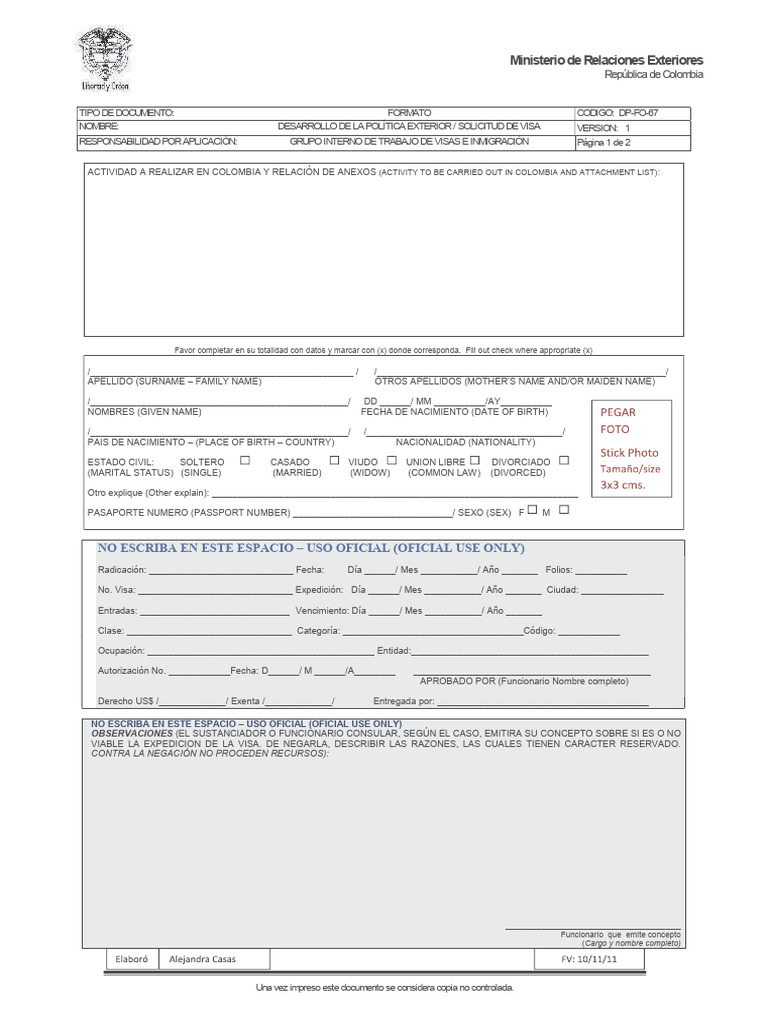 Application Format DP Fo 67 | PDF | Relaciones Internacionales ...