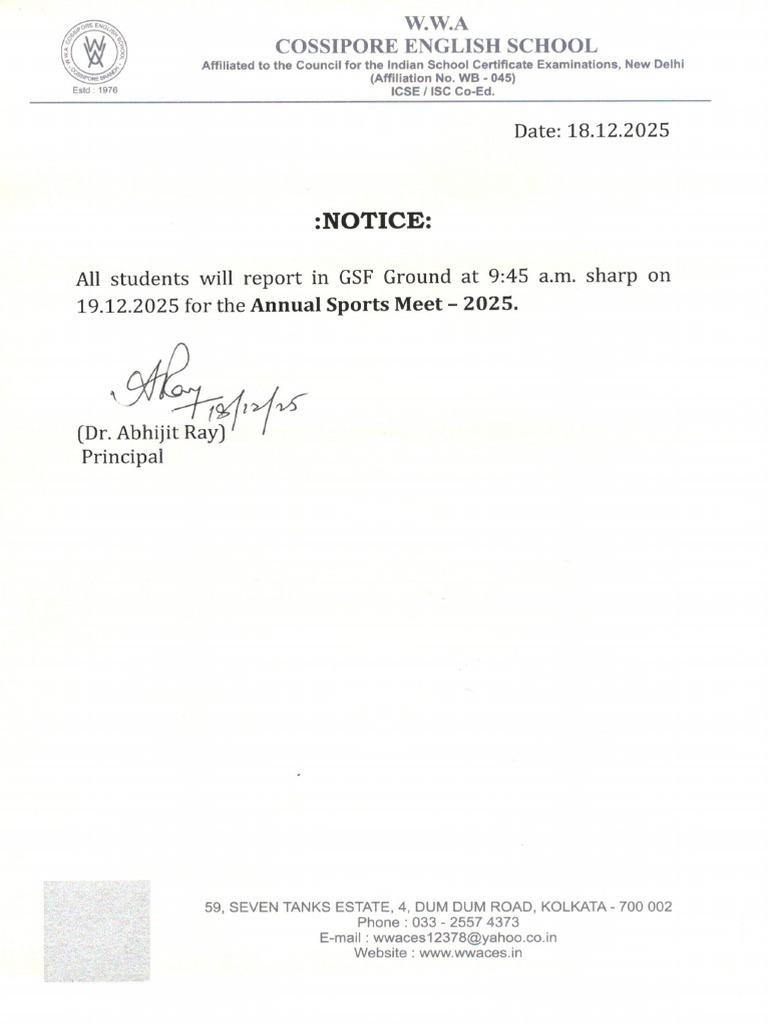 Students Reporting Notice For Annual Sports - 2025 (Classes V To XII) | PDF