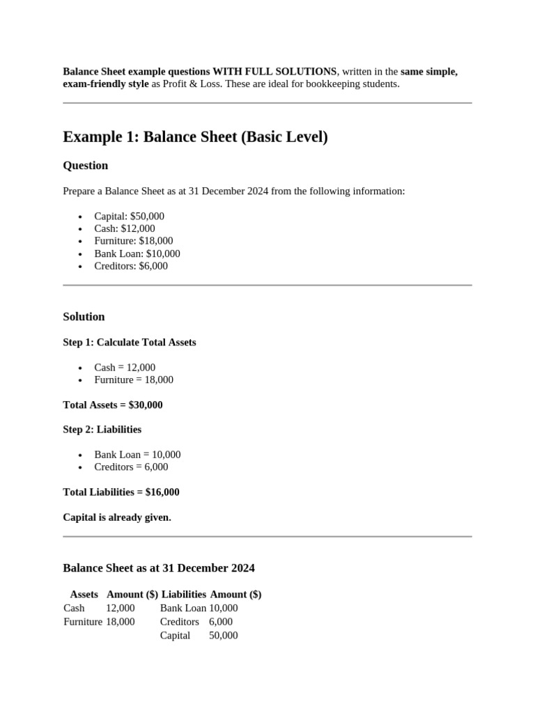 Balance Sheet Examples with Solutions | PDF | Balance Sheet | Corporations