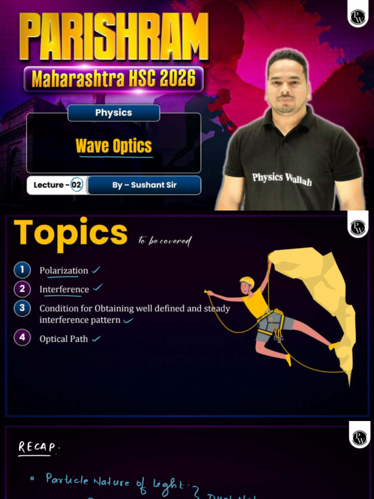 Wave Optics 02 Class Notes Parishram Maharashtra HSC 2026 | PDF