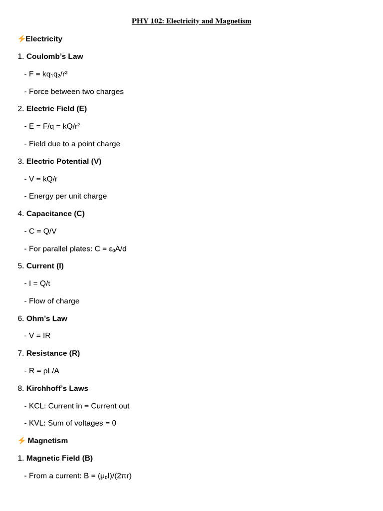 Electricity and Magnetism Concepts | PDF | Magnetic Field | Physical ...
