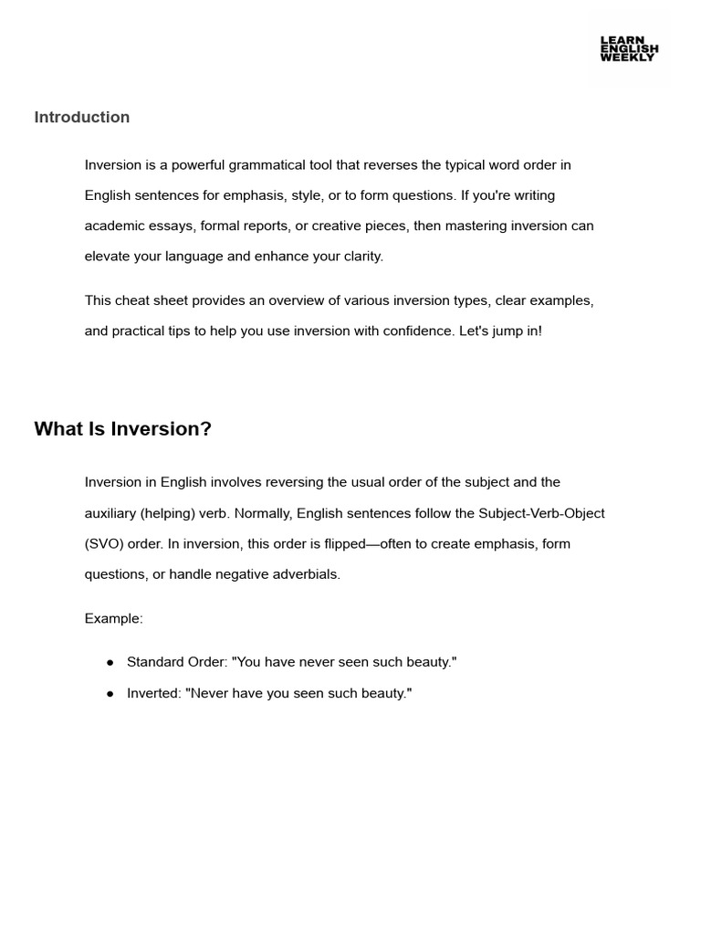 Mastering English Inversion Techniques | PDF | Adverb | Verb