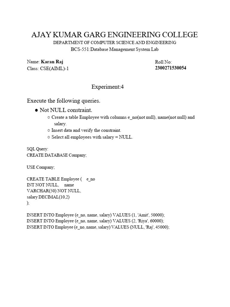 Database Management System Lab Exercises | PDF | Databases | Data