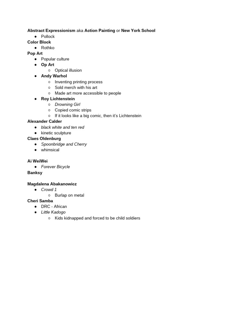 Humanities Notes 3-20 - The Remainder of Contemporary Art | PDF
