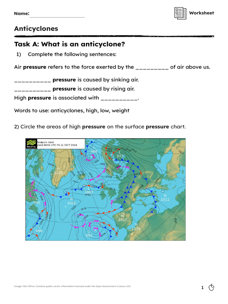 Anticyclones Worksheet for Students | PDF
