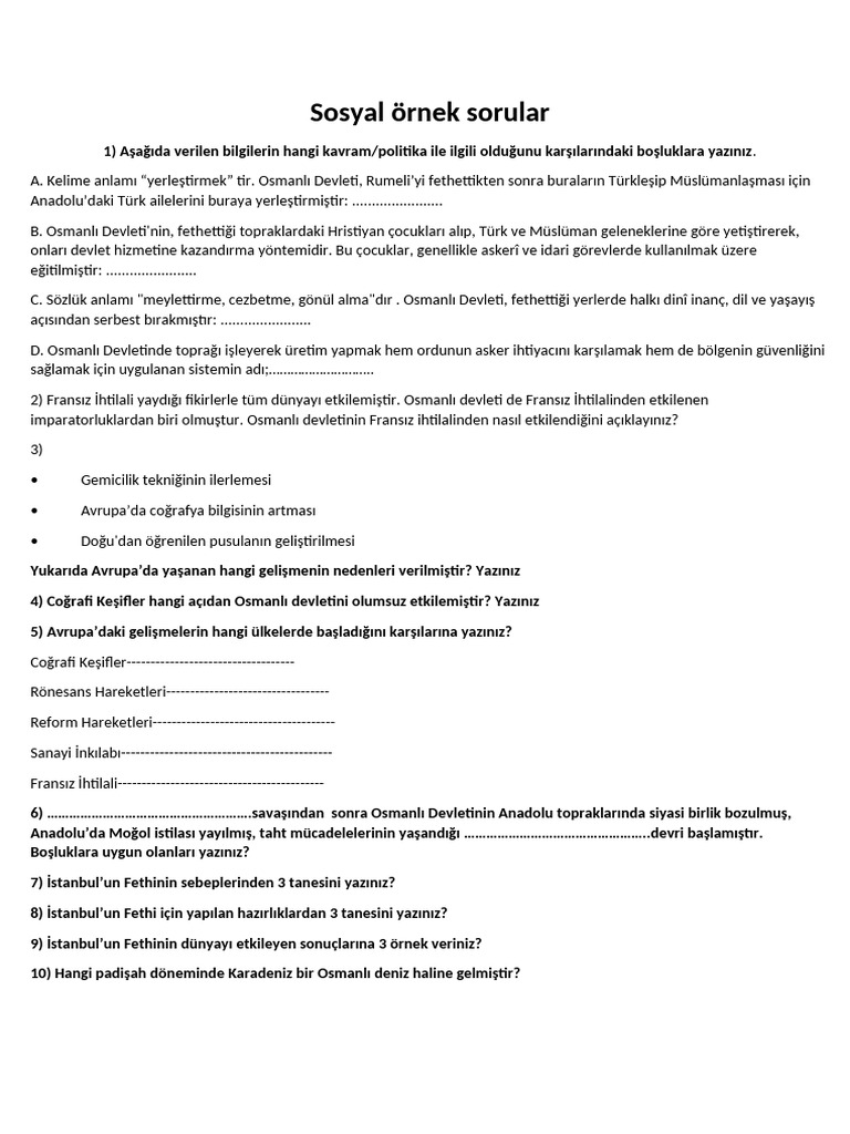 Sosyal Örnek Sorular | PDF