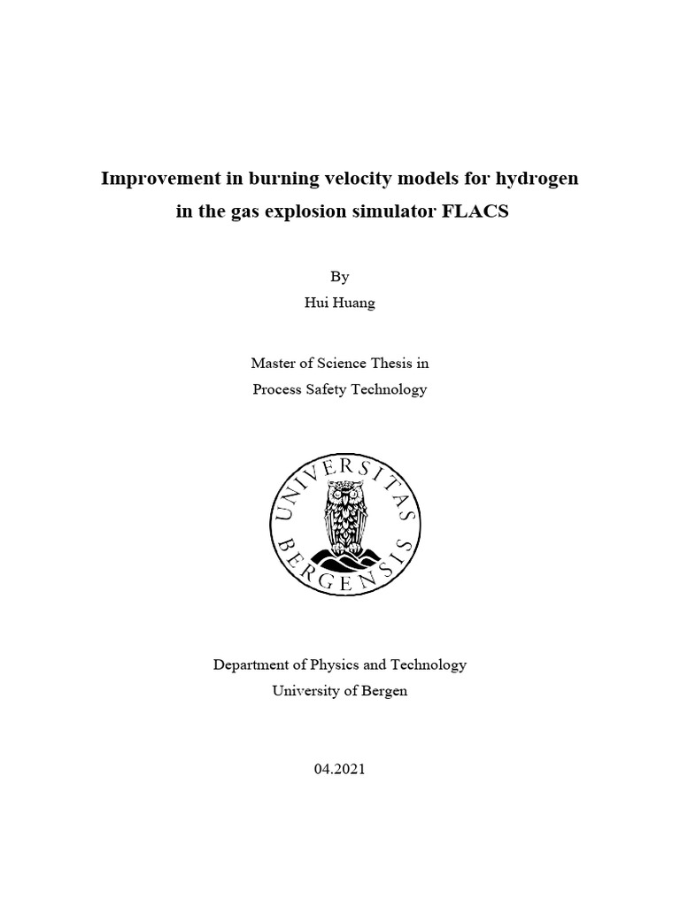 Improvement in Burning Velocity Models for Hydrogen Hui Huang Master ...