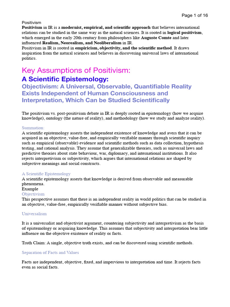 Understanding Positivism in International Relations | PDF | Positivism ...