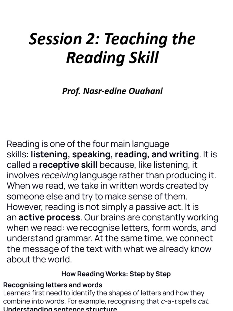 Teaching Skills Class Session 2 Teaching the Reading Skill.pptx | PDF ...