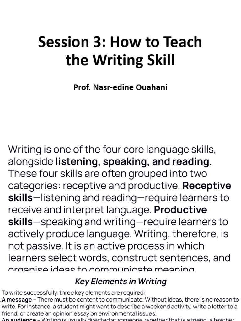 Teaching Writing Skills in ESL Classrooms | PDF | English As A Second ...
