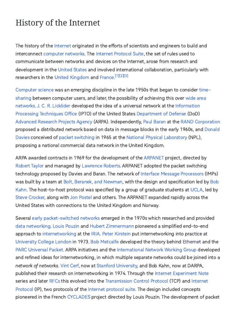 History of the Internet - Wikipedia | PDF | Packet Switching | Computer ...