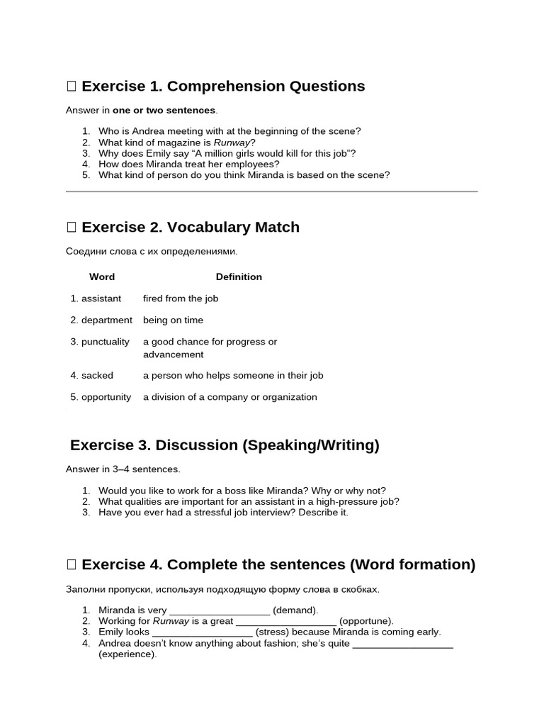 Comprehension and Vocabulary Exercises on 
