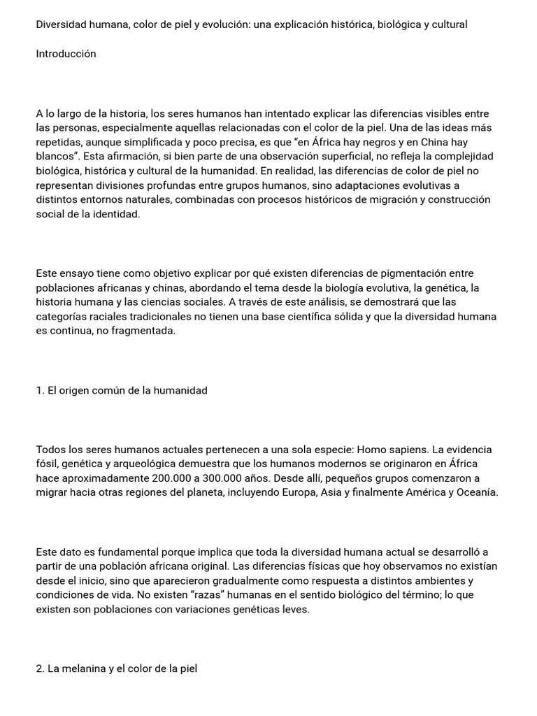 Diversidad Humana y Color de Piel | PDF | Color de piel humana | Biología
