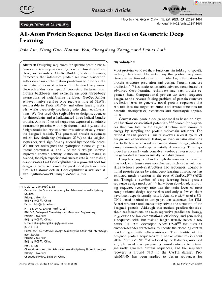 Angew Chem Int Ed - 2024 - Liu - All Atom Protein Sequence Design Based ...
