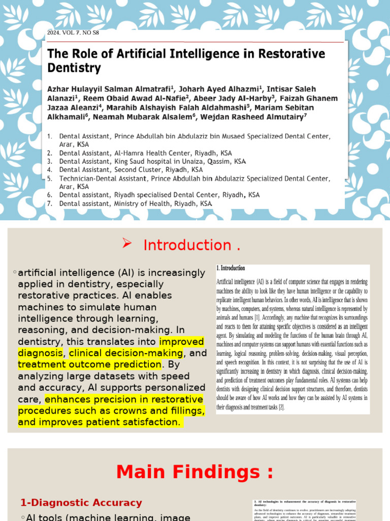 AI Innovations in Restorative Dentistry | PDF