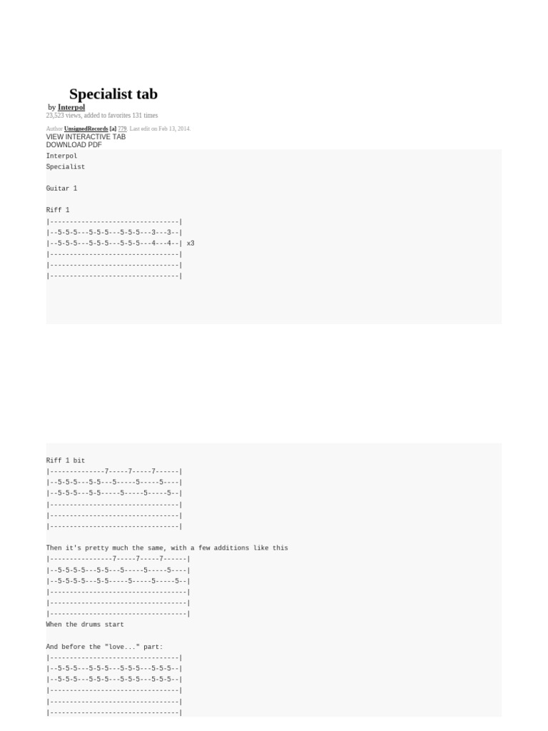 Interpol Specialist Guitar Tab | PDF | Musical Forms | Musicology